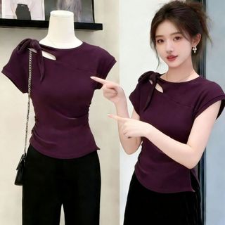 Mùa hè 2026 - Slim-fit Top thiết kế gợi cảm với nơ buộc dây chéo