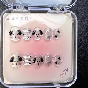 Nguyên Chất Handmade Mắt Mèo Hoạt Hình Ngắn Làm Trắng Móng Tay Pháp Nơ Dễ Thương Vẽ Tay Có Thể Tháo Rời