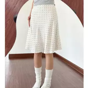 Váy Chữ A Lưng Cao Chấm Bi Cổ Điển Cho Nữ - Mùa Hè, Ôm Dáng Preppy