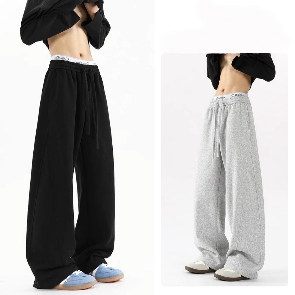 Quần Nỉ Nam Xám Đen CẠP CHUN Dây Rút Ống Rộng Chất Nỉ Da Cá 2 Lớp Unisex Form Đứng Dáng Dài BIGSIZE