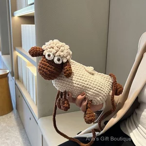 Len Handmade Hoạt Hình Dễ Thương Túi Thịt Cừu Dệt Thành Phẩm Điện Thoại Di Động Túi Đeo Vai