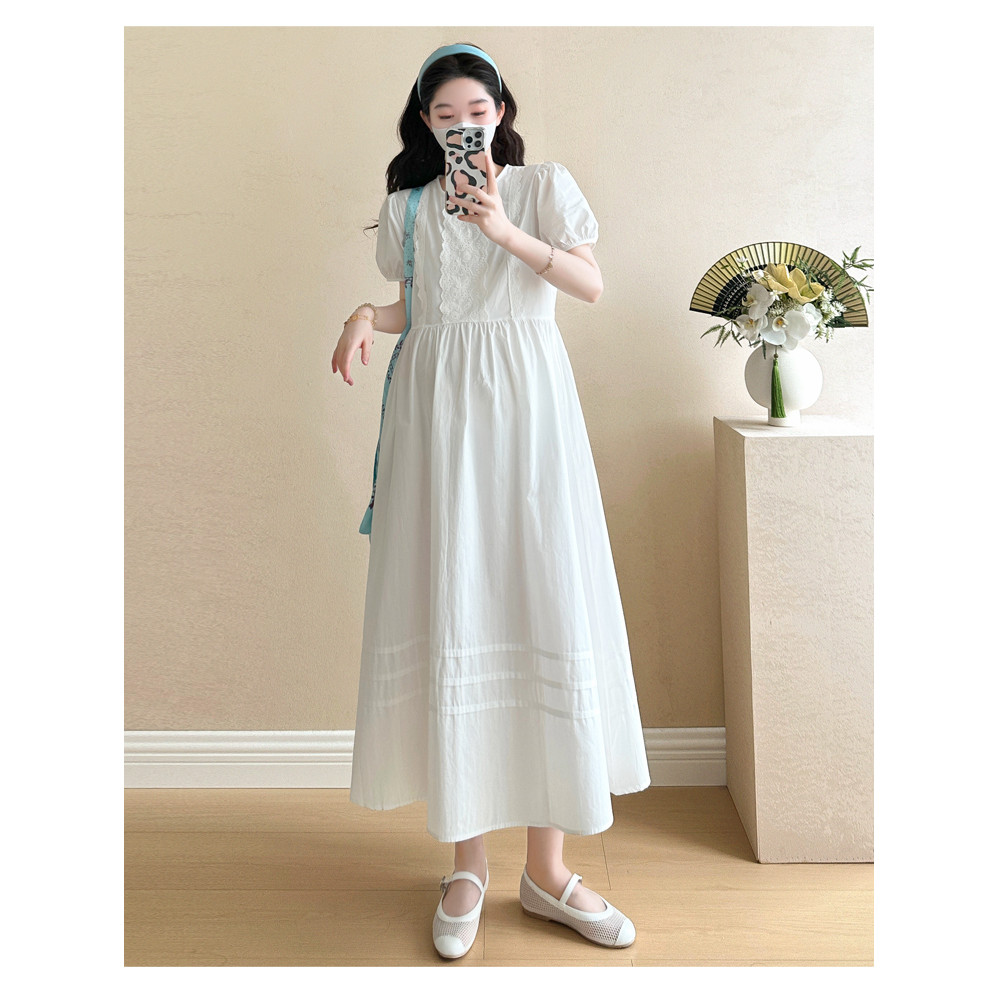 Váy bà bầu mùa hè Váy Cotton nguyên chất kiểu Pháp