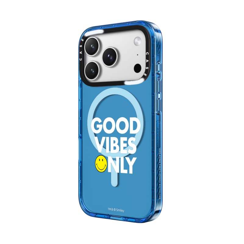 CASECASE X Smiley Good Vibes Only Case Black / Sky Blue / Pink Fizz Candy Collection Color Clear Hard Hard Magnet Impact Case cho Apple IPhone 13 14 15 16 17Pro Max Plus Có Hộp