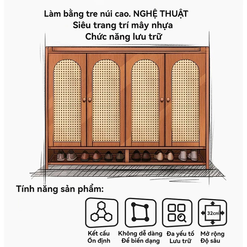 Tủ giày Tủ Đựng Giày Bằng Tre Việt Nam Phong Cách Tự Nhiên Tạo Góc Ấm Cúng Giúp Phòng Khách Gọn Gàng