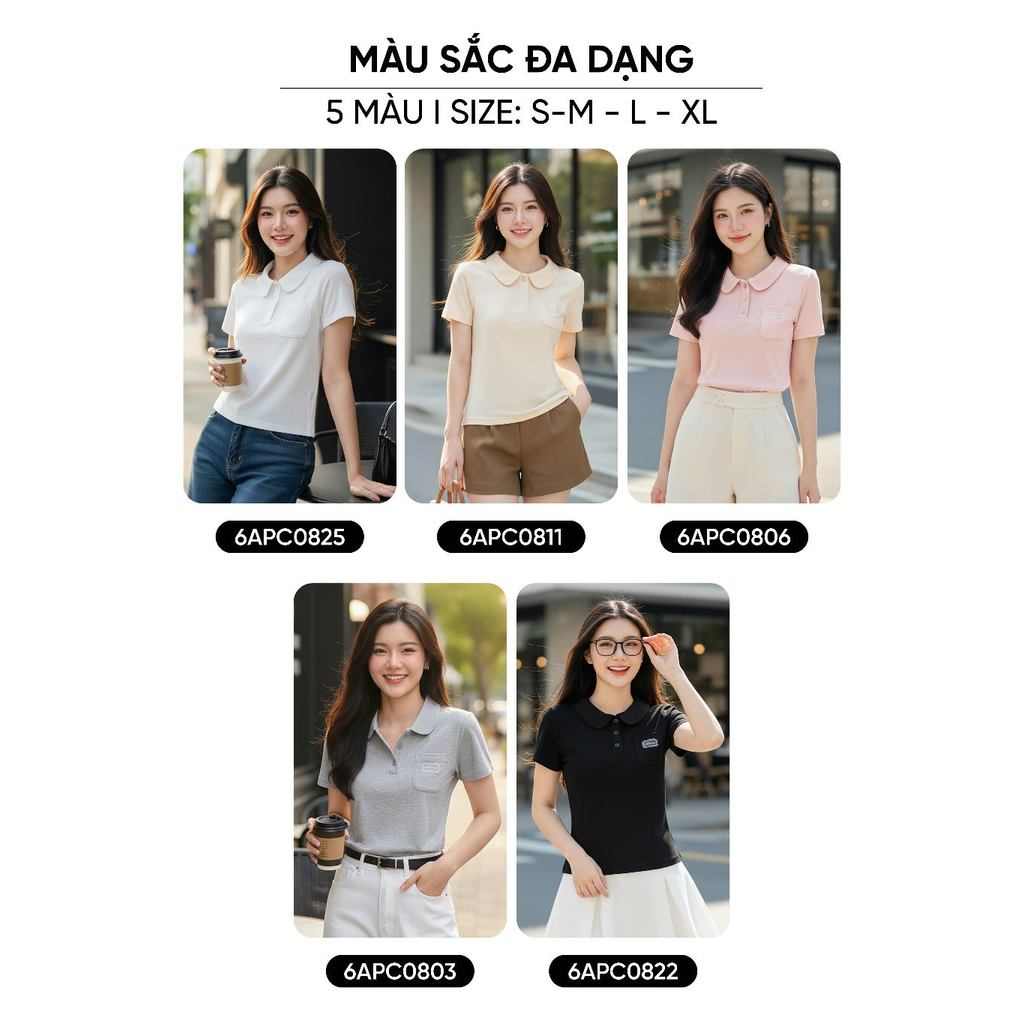 Áo polo nữ CARDINA chất cotton zip tay cộc cổ sen 6APC08