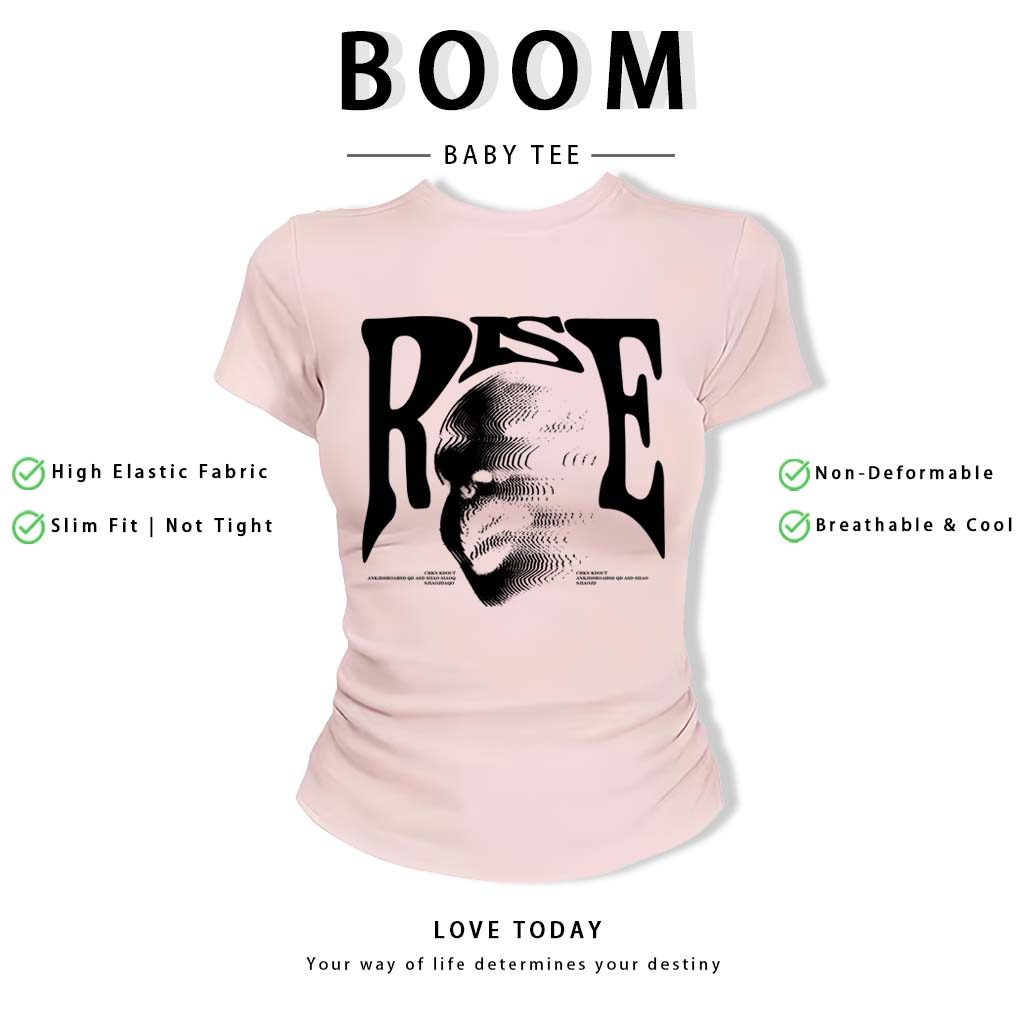 BOOM Áo Baby Tee Nữ Cotton Ôm Body-Áo Thun Ngắn Tay Y2K In Hình PhongCách Mùa Hè, Cổ Tròn Hàng Đầucách hàn quốc phongQ35
