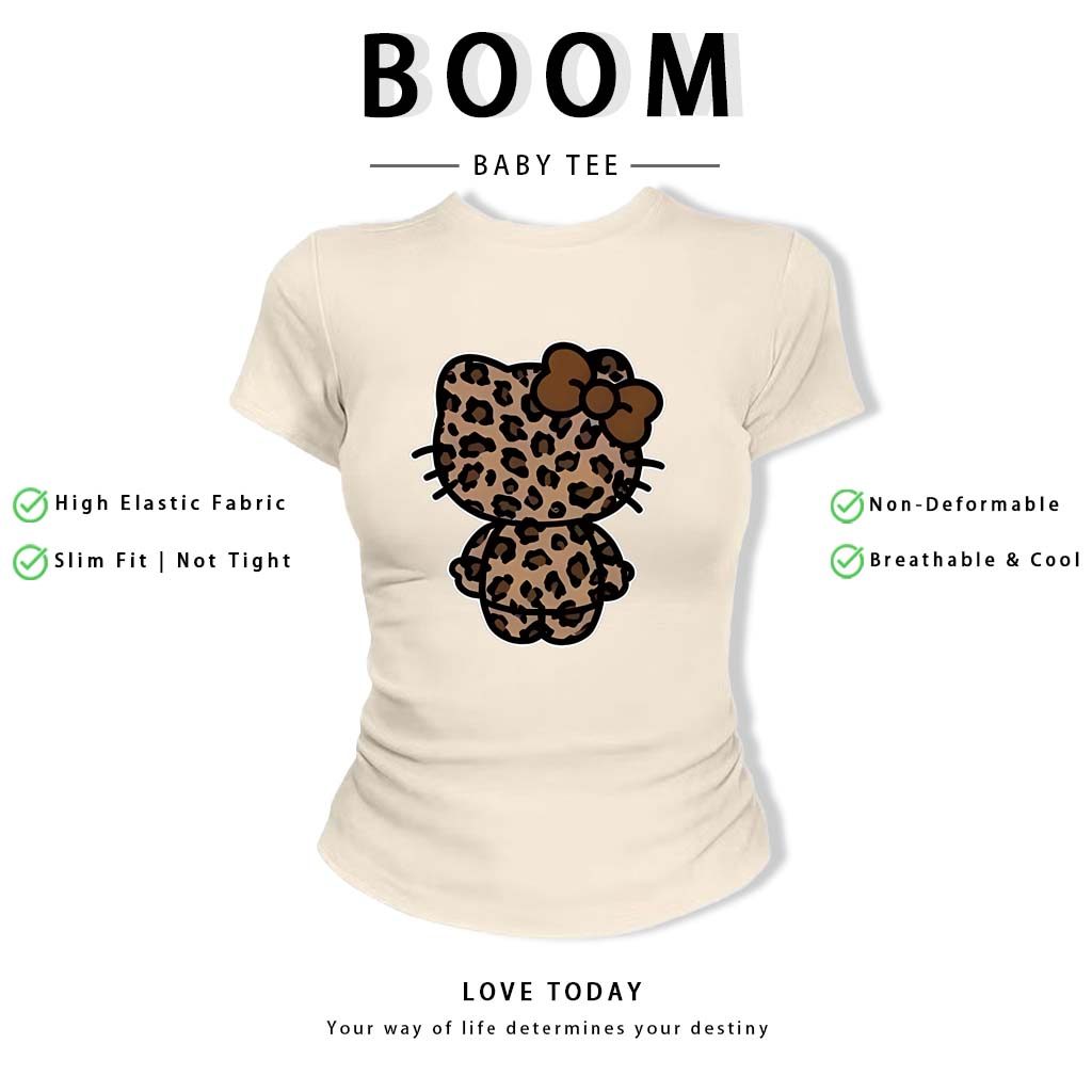 BOOM Áo Baby Tee Nữ Cotton Ôm Body-Áo Thun Ngắn Tay Y2K In Hình PhongCách Mùa Hè, Cổ Tròn Hàng Đầucách hàn quốc phongQ50