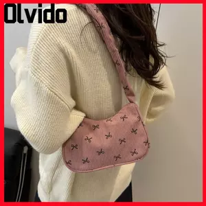 Túi đeo vai OLVIDO, Túi đeo nách dung tích lớn nơ, Túi xách nữ vải nhung nhẹ thời trang