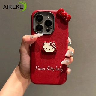 Ốp Điện Thoại Da PU Màu Đỏ Năm Mới Cho OPPO Reno 15 Pro Mini 15C 15F FS 14F 14 13F 13 Pro Max 5G 4G Vỏ Nơ Kitty 3D Dễ Thương Vỏ Mềm Chống Sốc
