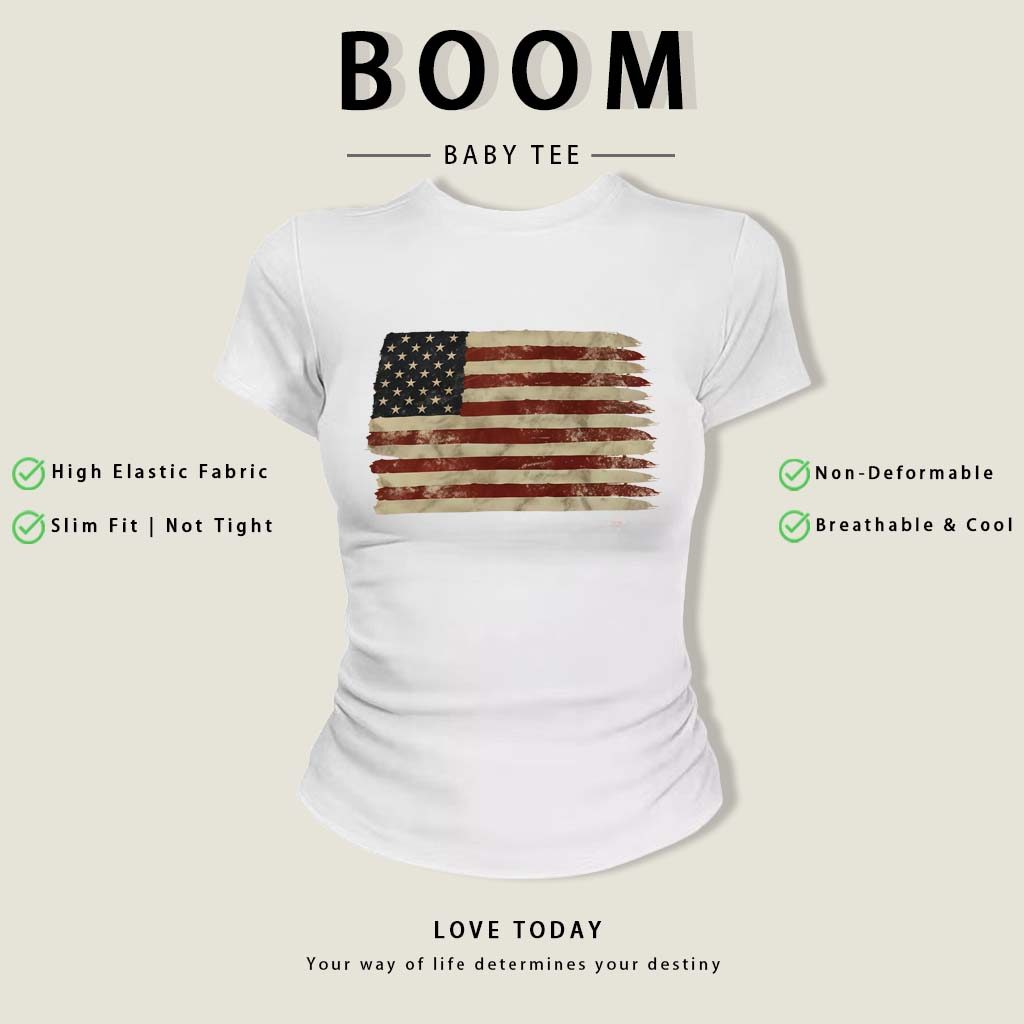 BOOM Áo Baby Tee Nữ Cotton Ôm Body-Áo Thun Ngắn Tay Y2K In Hình PhongCách Mùa Hè, Cổ Tròn Hàng Đầucách hàn quốc phongW54