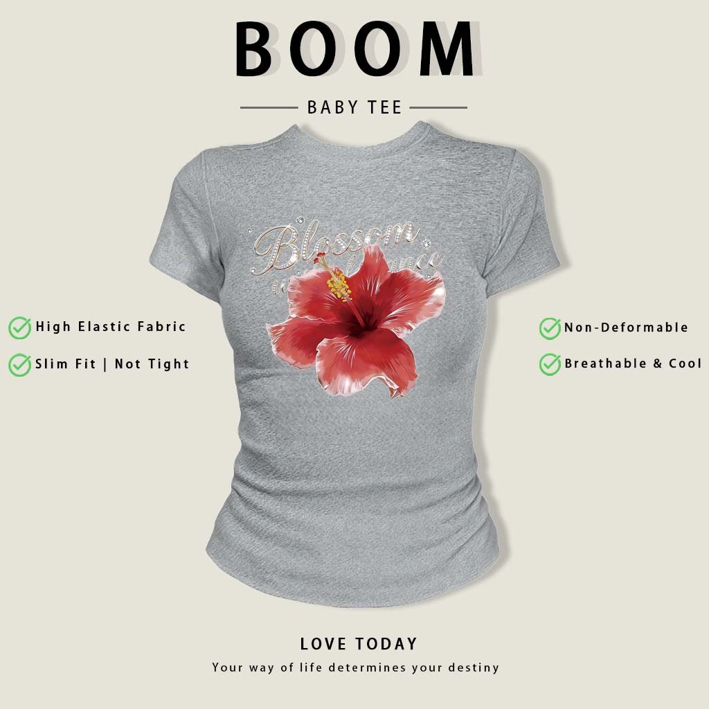 BOOM Áo Baby Tee Nữ Cotton Ôm Body-Áo Thun Ngắn Tay Y2K In Hình PhongCách Mùa Hè, Cổ Tròn Hàng Đầucách hàn quốc phongW70