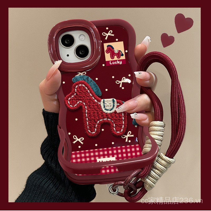 Dây buộc Pony sang trọng Thích hợp cho 17 Vỏ điện thoại năm mới iphone15promax Silicone 16 Giá đỡ kép 14