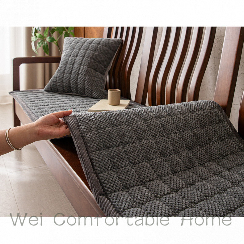 Đệm sofa bằng gỗ nguyên khối dày vải nhung mùa thu đông Đệm sofa chống trượt