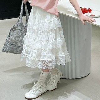 Bộ áo thun và chân váy cho bé gái – Áo tay ngắn phối bèo, chân váy xếp tầng nữ tính