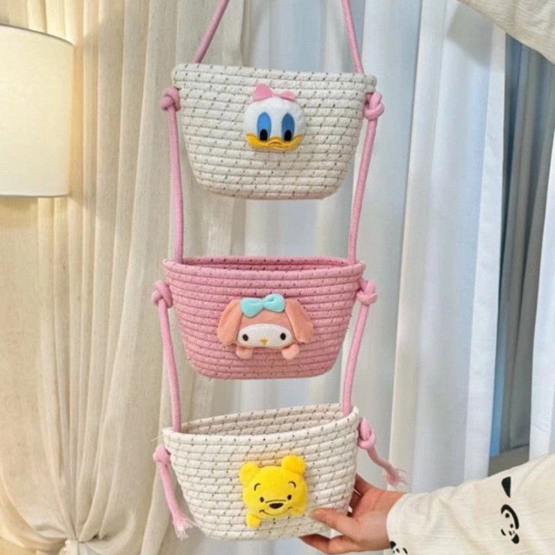 Giỏ đựng đồ treo tường, túi cotton sợi dệt, kệ ký túc xá