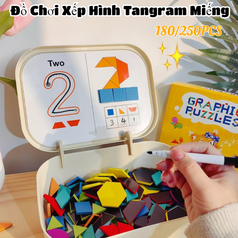 Đồ Chơi Xếp Hình Tangram Miếng,Đồ Chơi Giáo Dục Cho Trẻ Em,Giúp Bé Làm Quen Với Hình Học Và Chữ Số,Bộ Đồ Chơi 180/250