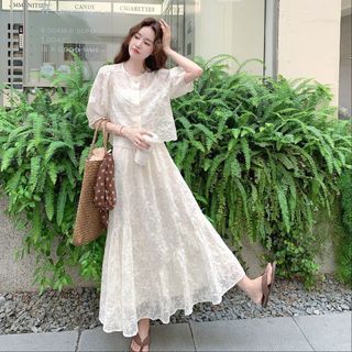 Váy thêu dáng ôm kiểu Pháp màu be lưng cao, phong cách mới cho mùa hè - Giảm giá 50%