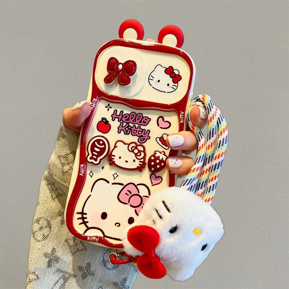 Ốp điện thoại cửa sổ trượt hình dâu tây đỏ 3D cho iPhone 17 Pro Max 16 Plus 15 14 13 12 11 Vỏ bảo vệ chống sốc