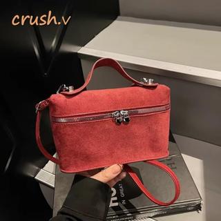 [CRUSH] Túi đeo vai, Túi đeo chéo mờ họa tiết thiết kế hộp, Túi xách nữ da lộn màu trơn thu đông cổ điển