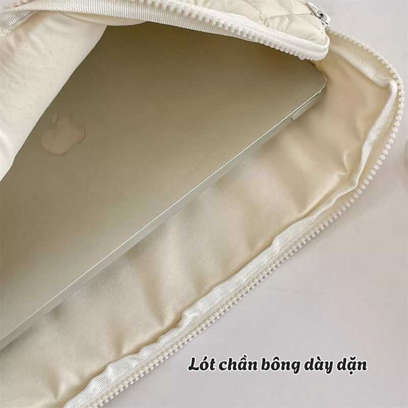 Túi Đựng Laptop Chống Sốc Vải Cotton Chần Bông, Túi Đựng Tài Liệu Họa Tiết Thỏ Nơ Dễ Thương DINO