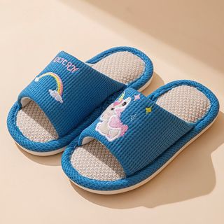 Dép đi trong nhà cho bé – Chất liệu linen thoáng mát, họa tiết ngựa dễ thương, chống trượt