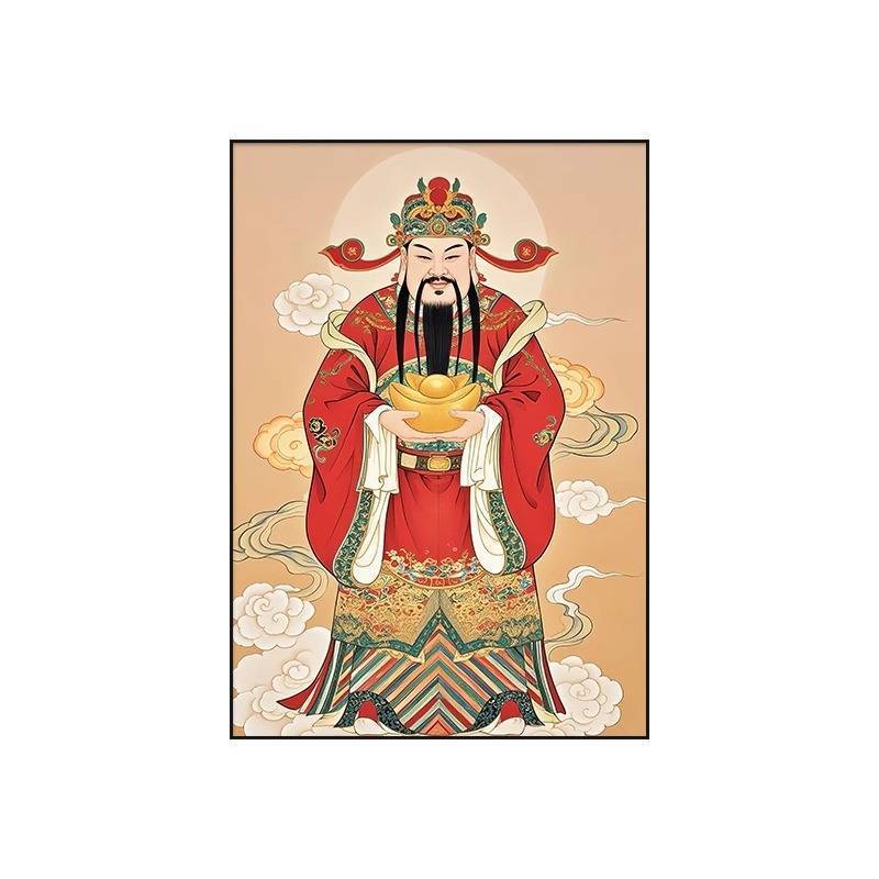 Tranh Canvas phong cách Trung Quốc mới để trang trí phòng khách và hội trường trung tâm Vận may tốt lành, các vị thần dân sự và quân sự giàu có, lễ hội và thịnh vượng