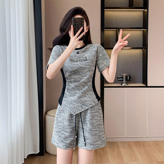 Bộ đồ thể thao thời trang cao cấp dành cho nữ, kiểu dáng mùa hè, áo ngắn tay dáng rộng tôn dáng, quần short cạp cao