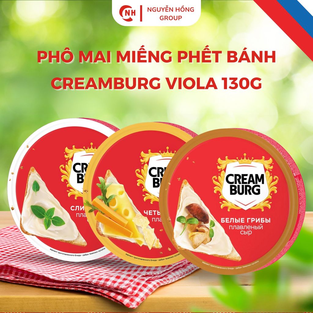 Phô mai miếng phết bánh Creamburg Viola 130g nhập khẩu Nga