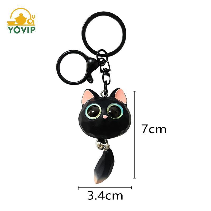 YOVIP Hoạt Hình Sáng Tạo Mắt Lớn Đầu Mèo Móc Khóa Unisex Xe Móc Khóa Dễ Thương Tinh Tế Đầu Mèo Mặt Dây Chuyền Bền Chống Mất 3D Móc Khóa VN