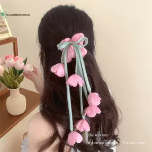 Dây buộc tóc scrunchie họa tiết ruy băng và phụ kiện treo - Phụ kiện thời trang dành cho nữ