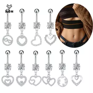 Nhẫn buộc bụng hình trái tim Zircon từ thép không gỉ, gợi cảm và phù hợp khi đi biển
