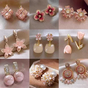Bông tai hoa hồng bạc kim pháp retro với kim cương thật, sang trọng và tinh tế