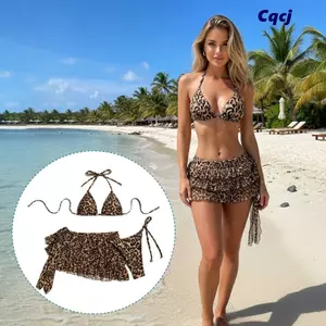 Bộ Bikini đi biển CQCJ, Bộ đồ bơi nữ in họa tiết da báo, Bộ đồ bơi gợi cảm thời trang đi biển