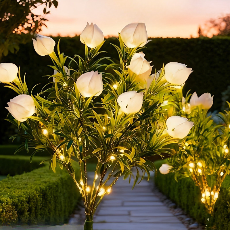 Đèn sân vườn năng lượng mặt trời ngoài trời, Hoa Gardenia 42LED, Chống nước, Gắn trên mặt đất,Trang trí sân vườn
