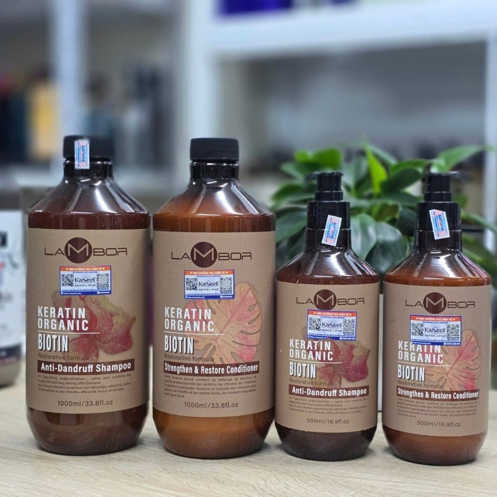 Combo Dầu Gội Xả Lambor Keratin 500ml, 1000ml Giảm Gàu, Kiềm Dầu, Phục Hồi Chuyên Sâu