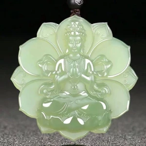 Mặt dây chuyền Guanyin ngọc trắng xanh, phù hợp đeo hàng ngày