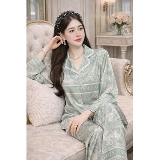 (Hàng Mới Về) bigsize 43-80kg Bộ Mặc Nhà Pyjamas Có Cổ Chất Liệu lụa Mềm Mịn.