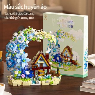 Mô hình lắp ráp nhà cây hoa trăng–Có đèn LED,ánh sáng lung linh–Quà tặng trang trí bàn học – Kiến trúc sáng tạo, đẹp mắt