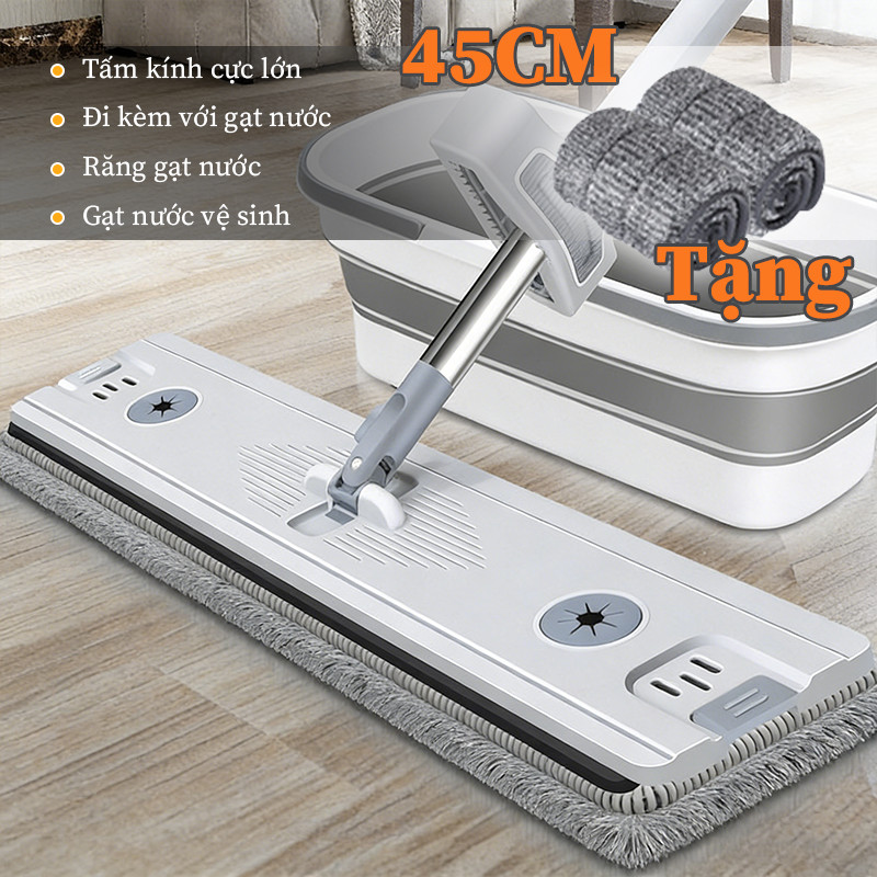 Cây Lau Nhà Tự Vắt 45cm Bàn Lau Lớn - Chổi Lau Nhà 3 Trong 1 (Lau Khô/Lau Ướt), Xoay 360°, Tiện Lợi, Đa Năng