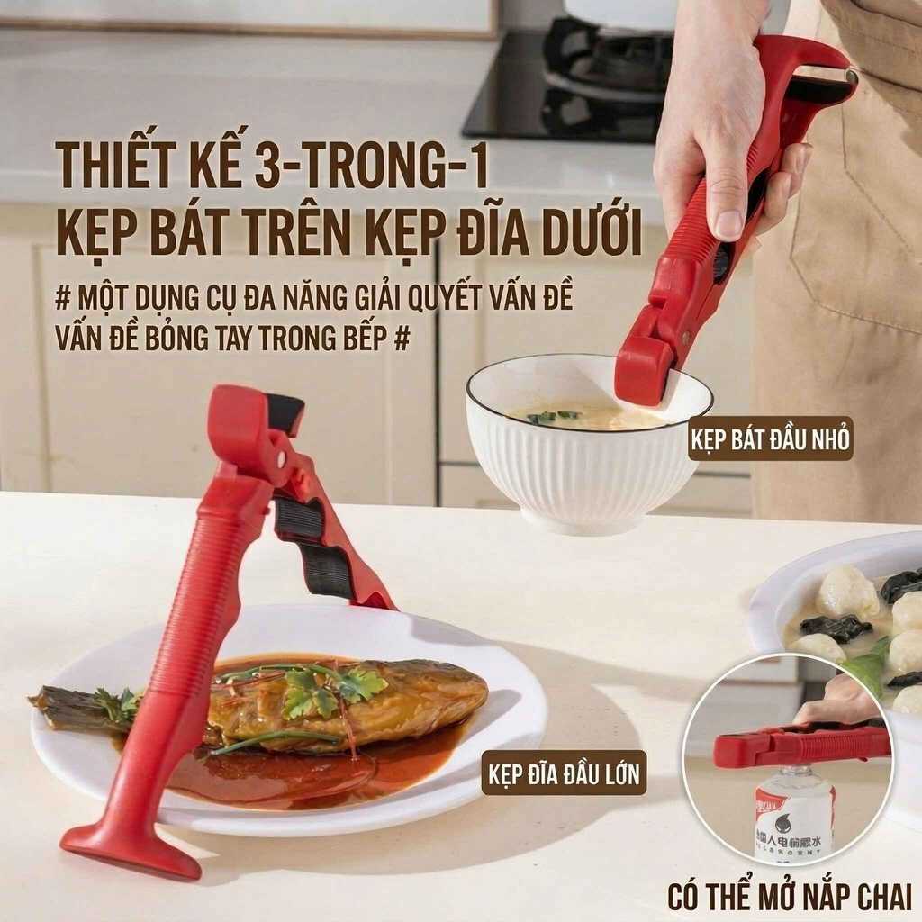 Kẹp Gắp Bát Đĩa Chống Bỏng 3 Trong 1 Đa Năng Dụng Cụ Nhà Bếp Lấy Đồ Nóng Tiện Lợi