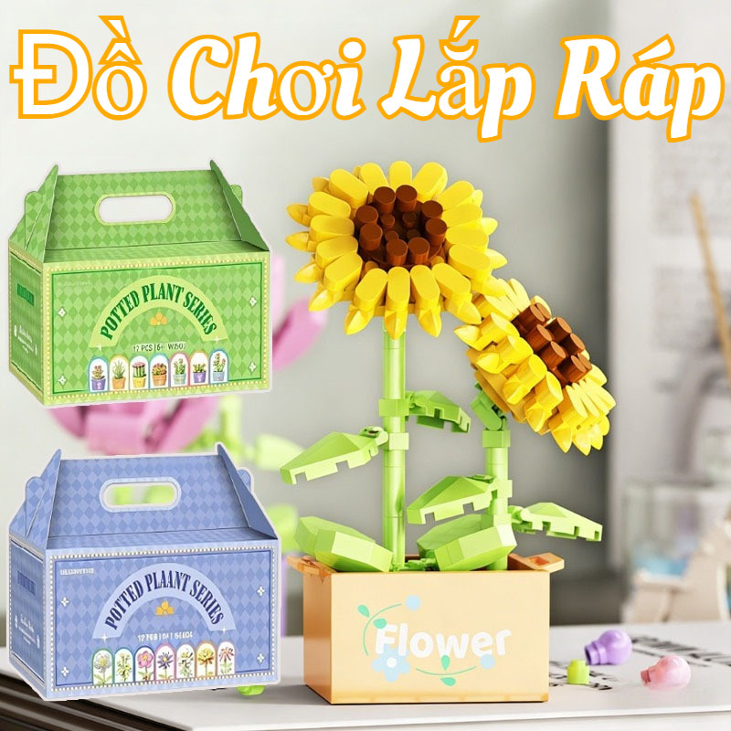 Đồ Chơi Lắp Ráp Cây Hoa & Sen Đá Mini,Full Set Hoa 12 Bông,Mẫu Hộp Quà,Trò Chơi Trang Trí Cho Trẻ Em