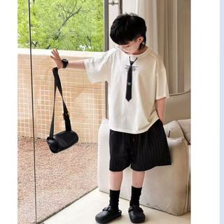 Áo thun cà vạt cho bé trai – Cotton mềm thoáng khí, áo tay ngắn thời trang, mặc hè đi học