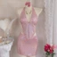 MAPLEPOET - Bộ Bikini 3 Mảnh Áo Dây Màu Trơn Sáng Bóng, Váy Che Kín