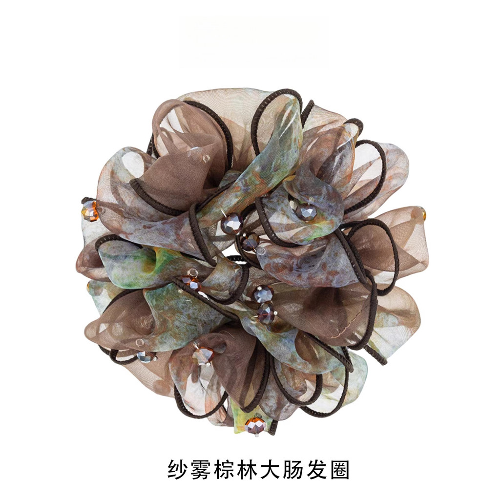 Scrunchy Dây Buộc Tóc Phong Cách Mới 2026 - Hoạ Tiết Hoa, Thích Hợp Cho Styling Tóc và Đeo Làm Mũ Đội Đầu
