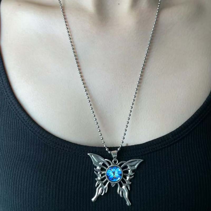 Vòng cổ mặt dây chuyền gothic mắt quỷ và bướm, làm từ thép không gỉ