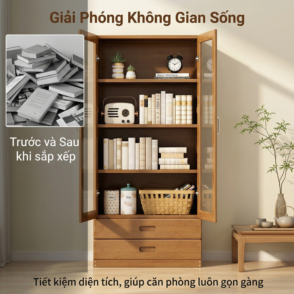 Tủ Sách Kệ Sách 2 Trong 1 Giải Quyết Sách Chất Đống Đồ Chơi Tràn Lan Một Tủ Hai Vấn Đề Gọn Gàng