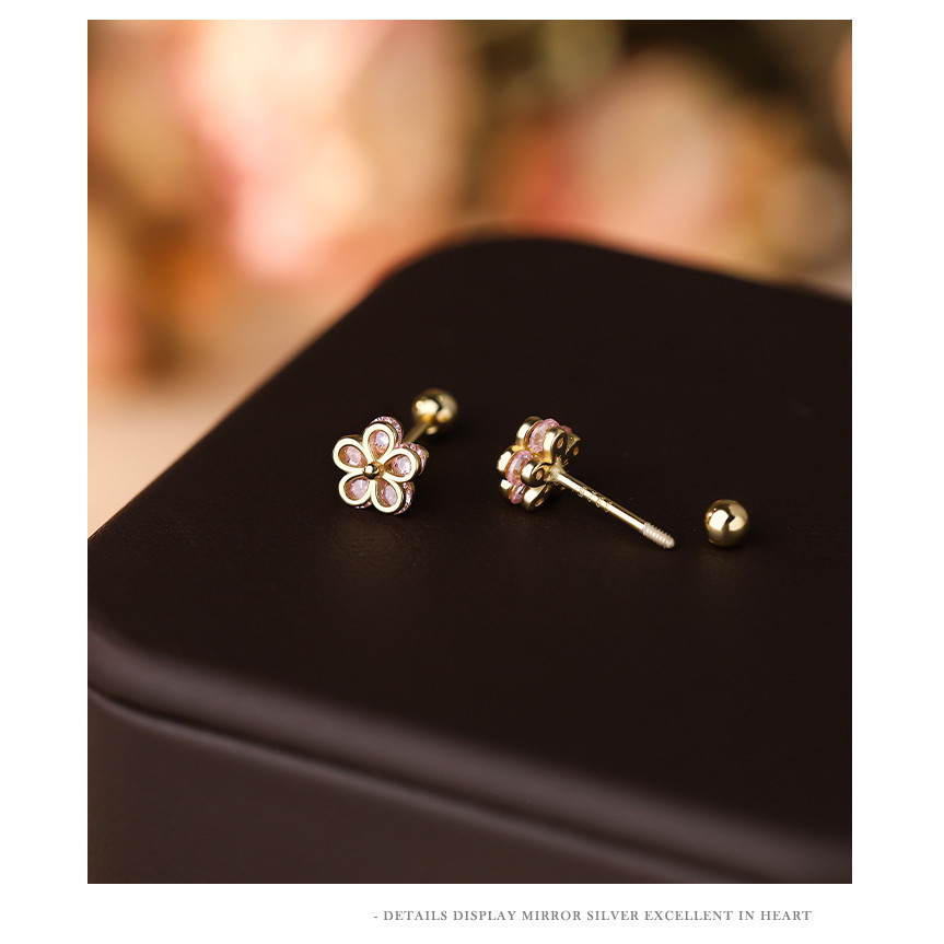 Bông tai hoa zircon đơn giản bạc s925