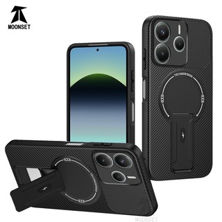 Dành Cho Redmi Note 14 4G / 5G Ốp điện thoại Sợi Carbon Kết Cấu Mặt Sau Cứng Từ Tính Có Chân Đế Mềm TPU Cạnh Chống Sốc Mỏng Bao
