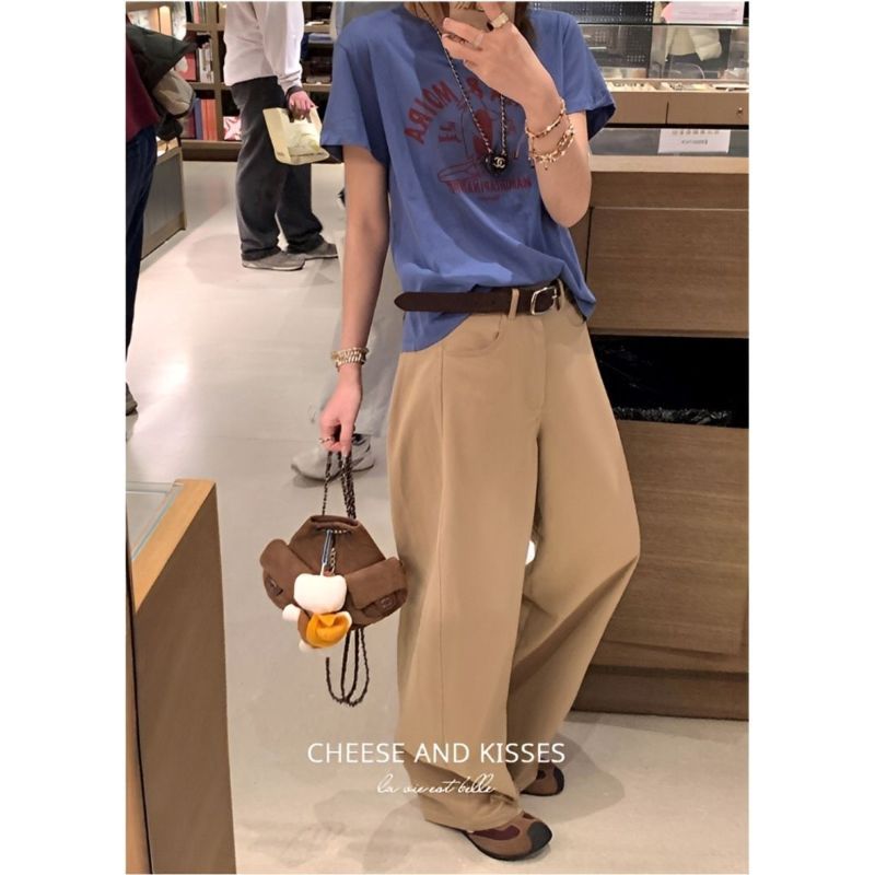 [Mặc nhỏ dễ thương] Áo thun ngắn tay in hình chim cánh cụt màu xanh mùa hè Slim-Fit Slimer Look Top Hợp thời trang