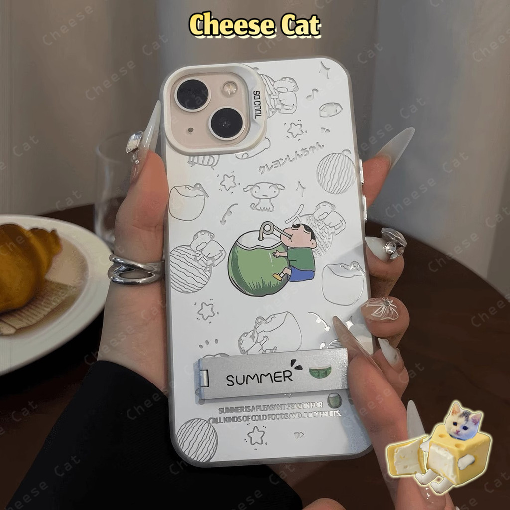 Shin Ốp Lưng Màu Trắng Dừa Dưa Hấu Cho iPhone 14 13 15 12 11 16 17 Pro Max 16E Xs Max XR 7Plus Vỏ Có Giá Đỡ Kim Loại